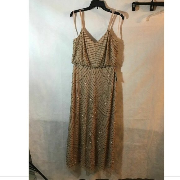 NWD Adrianna Papell Embellished Blouson Gown Taupe/Pink [PETITE SZ 12P ]‎ - Picture 4 of 10